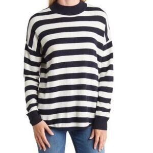 Madewell Navy Striped Ashbury Kelsey Mock Neck Sweater Sz S